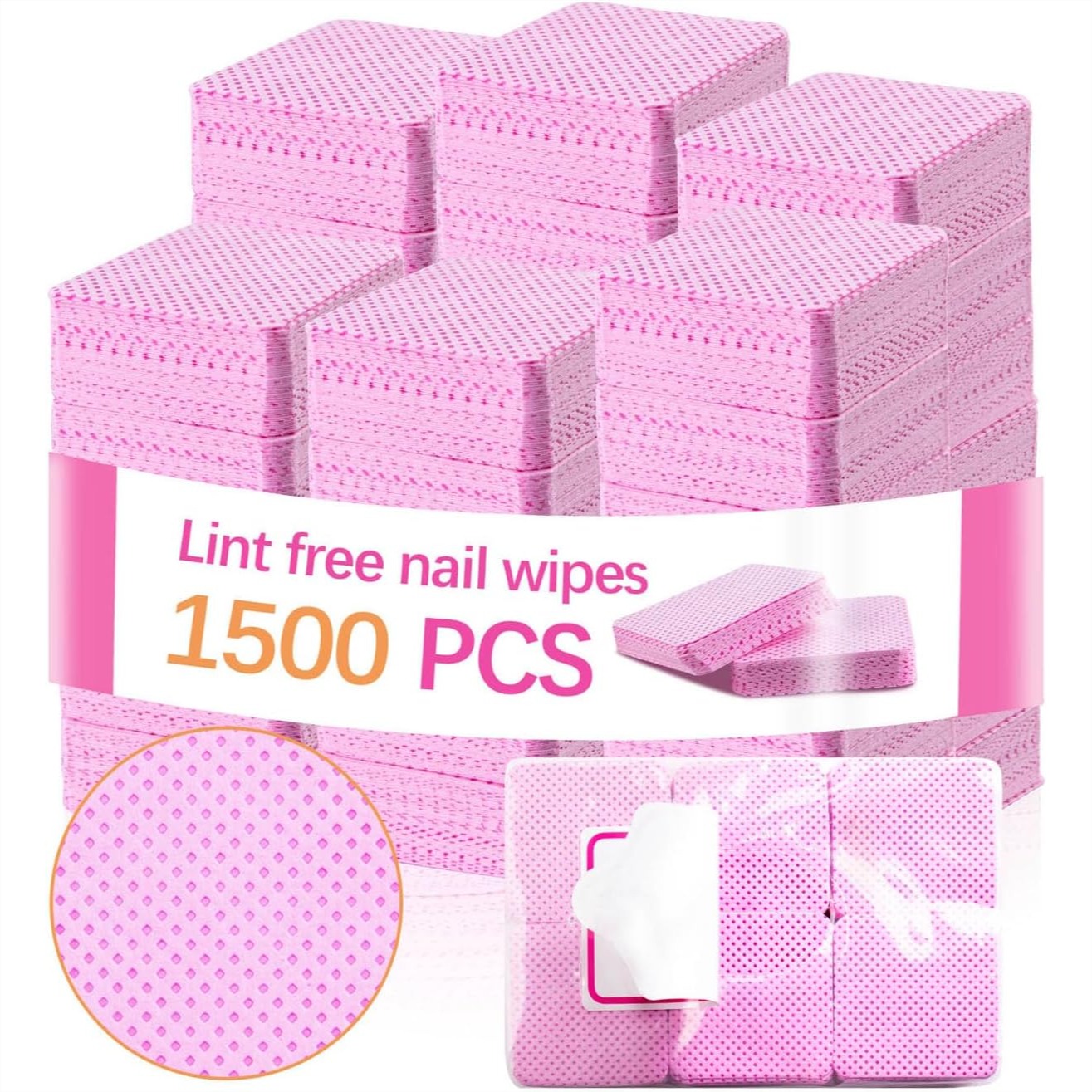 Eyelash Extension Removal - 1500개 보풀 없는 젤네일용 네일 와이프,