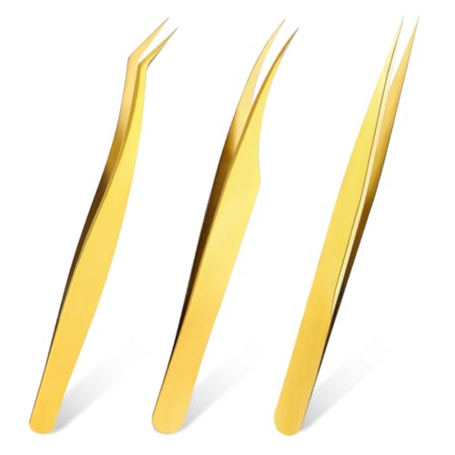 Isolation Tweezer Curved - 3개의 속눈썹 연장용 핀셋, 고정밀 금속